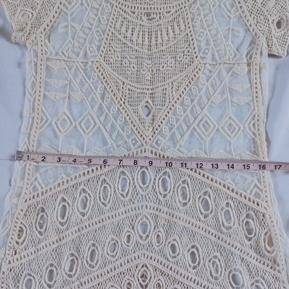 Maurices Womens Sheer Crochet Lace Mesh Tunic Top Cream Natural Size S - Picture 9 of 10